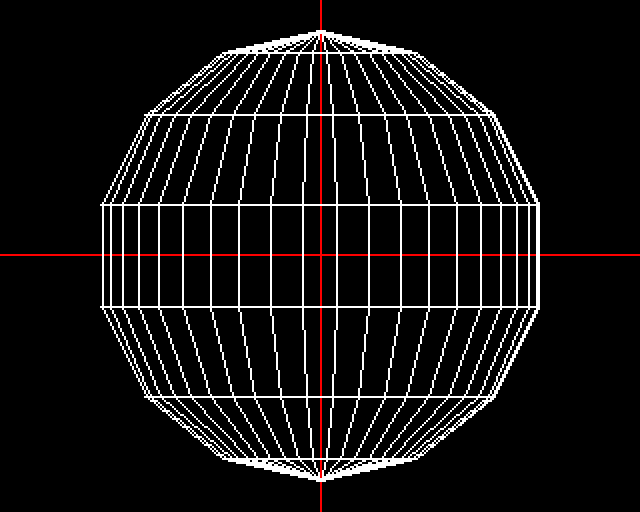 The ball in wireframe but not with its final tilt
