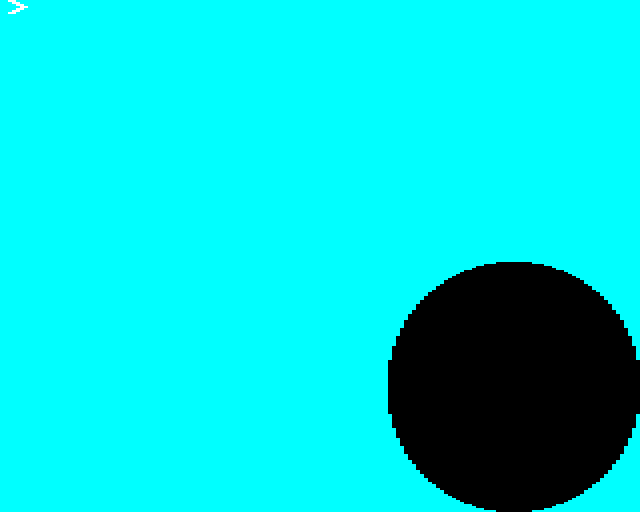 A black circle on a cyan background