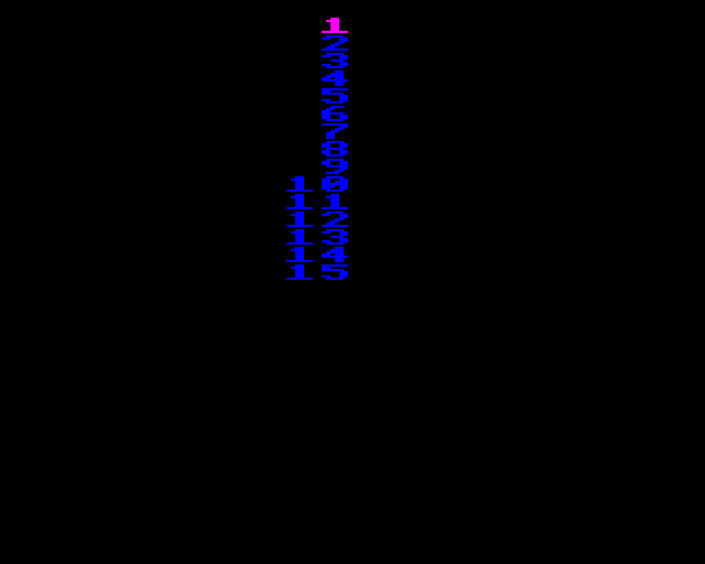 Numbers from 1 to 15 in blue highlighting in turn in magenta