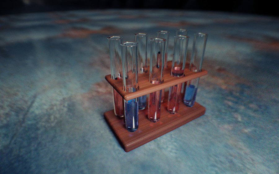 Image from Shadertoy Path Tracer showing Test Tubes in Rack